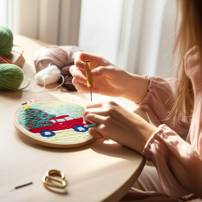 CHENISTORY Diy Punch Needle Embroidery Starter Kits For Beginner Cartoon Cute Animals Poking Embroidery Yarn Painting Arts - gallery 1