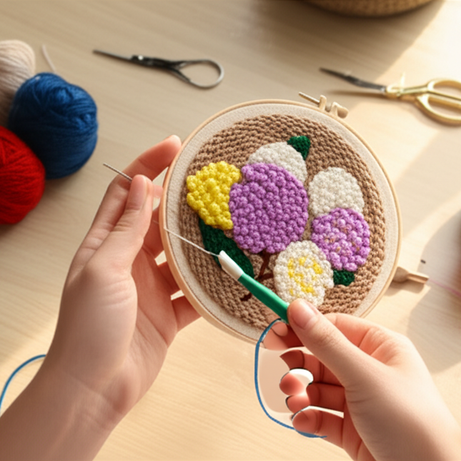 DIY Punch Needle Embroidery Kit with Yarn Floral Pattern Starter Kit Magic Tufting Set Poking Cross Stitch Tools For Knitting - gallery 1