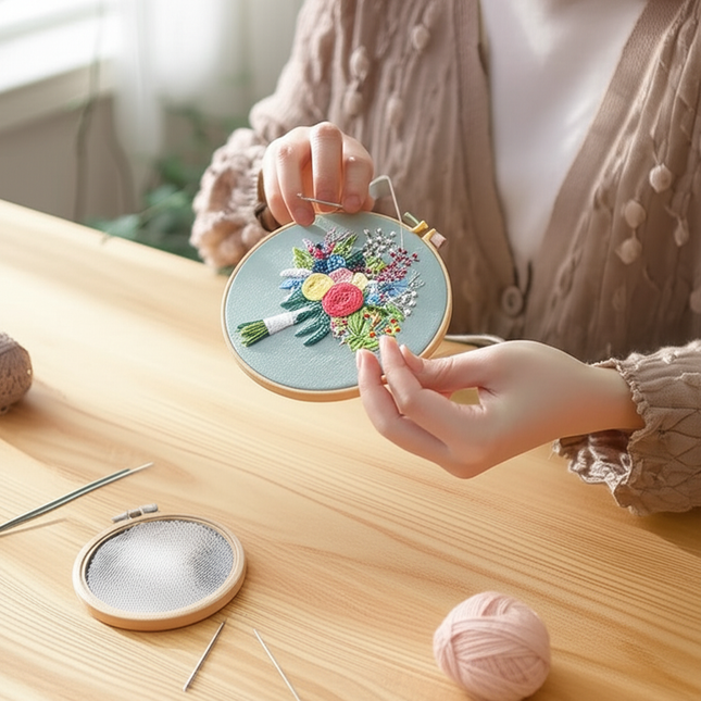 DIY Embroidery Material Kit Floral Pattern Printed Simple Cross Stitch Punch Needle Set Handwork Needlework Craft Painting Decor - gallery 1