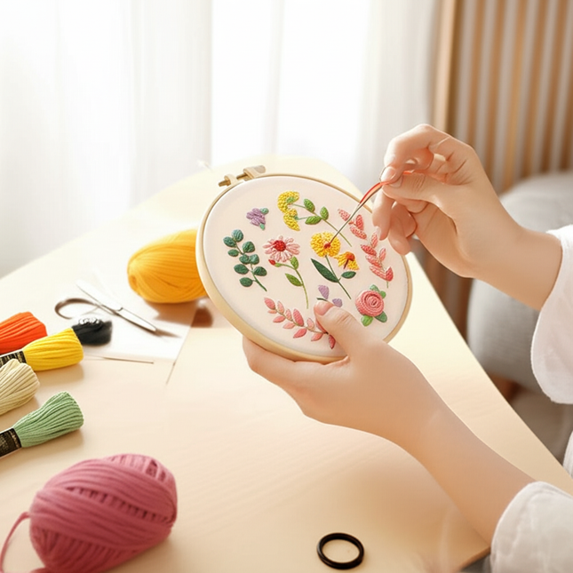 Embroidery Kit for Beginners and Embroidery Enthusiasts - Includes Floral Landscape with Thread Needles Summer Craft DIY Tool - gallery 1