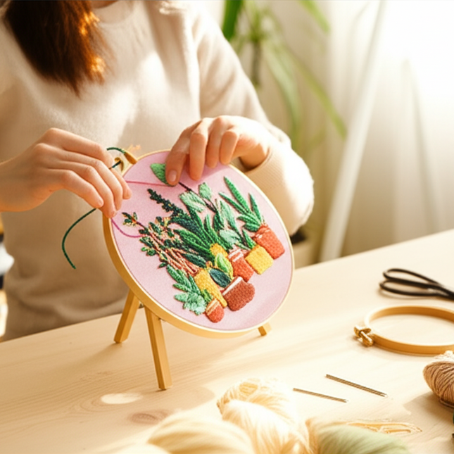 Summer Plant Garden Embroidery Kit with EN Instructions,Thread, Stamped Cloth,Needle for DIY Room Decor - gallery 1