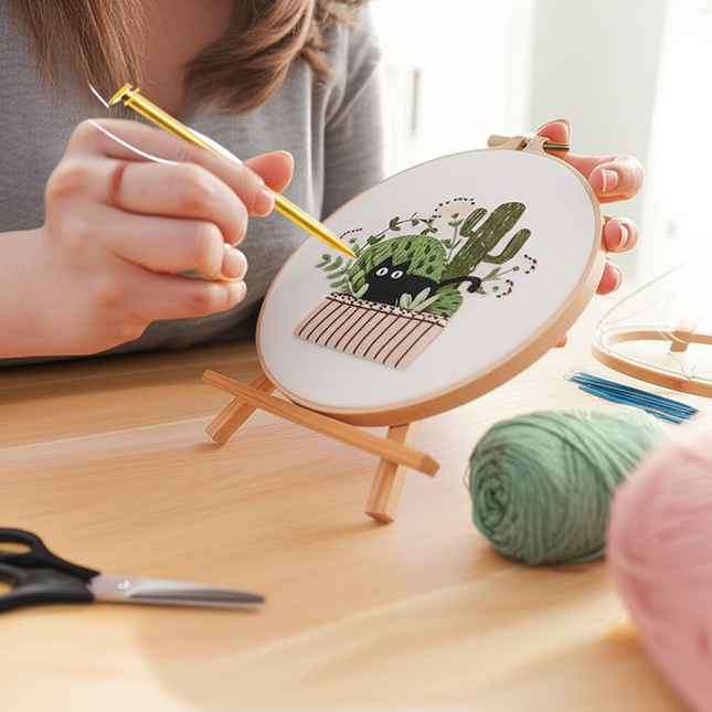 Embroidery Kit for Beginners DIY Adult Beginner Embroidery Kits with Cat Plant Flower Pattern Needles Threads Instructions - gallery 1