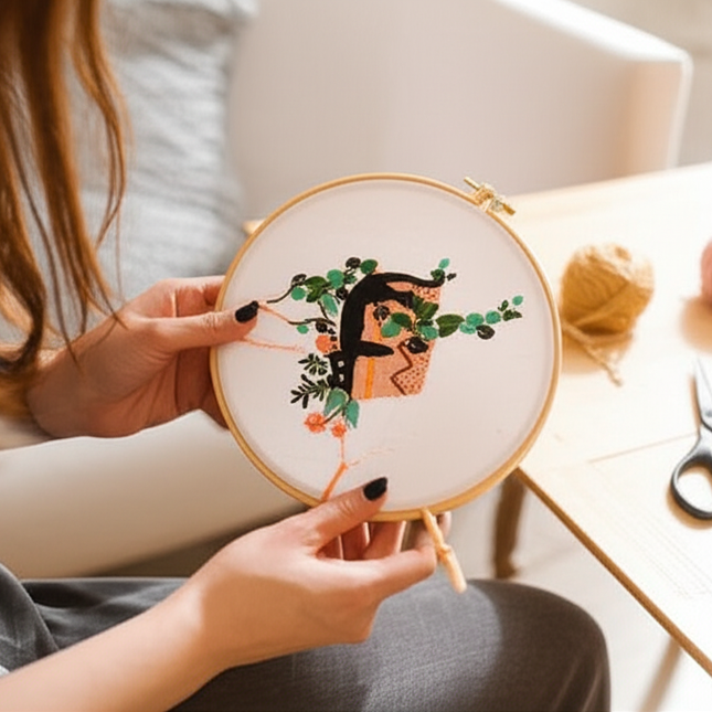 Embroidery Kit for Beginners DIY Adult Beginner Embroidery Kits with Cat Plant Flower Pattern Needles Threads Instructions - gallery 1