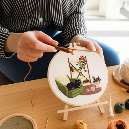 Embroidery Kit for Beginners DIY Adult Beginner Embroidery Kits with Cat Plant Flower Pattern Needles Threads Instructions - gallery 1