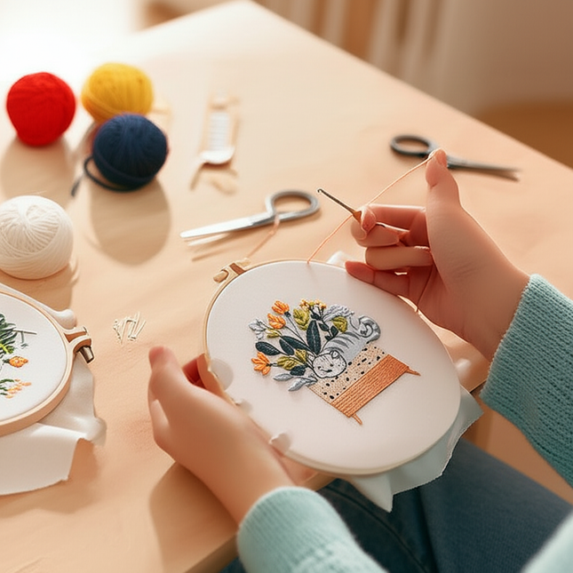 Embroidery Kit for Beginners DIY Adult Beginner Embroidery Kits with Cat Plant Flower Pattern Needles Threads Instructions - gallery 1