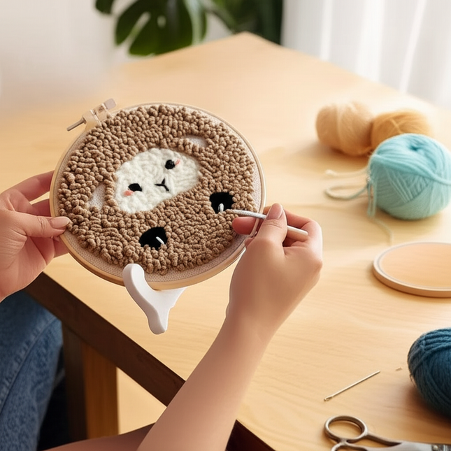 DIY Punch Needle Kits for Beginners Cute Animal with Hoop Embroidery Punch Needle Starter Craft Set Giraffe Festival Gift - gallery 1