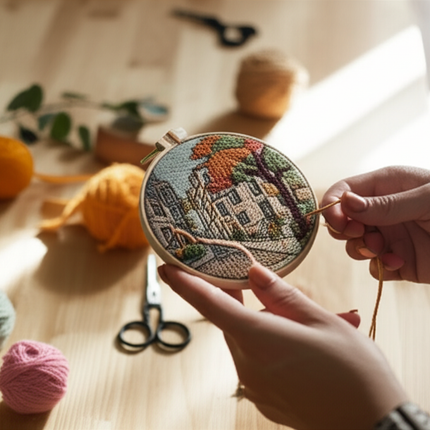 The Street Scenery Series Handmade DIY Embroidery Material Package Set Includes A 15-centimeter Embroidery Clip, Needle And Thre - gallery 1