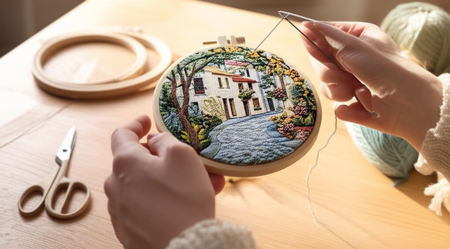 The Street Scenery Series Handmade DIY Embroidery Material Package Set Includes A 15-centimeter Embroidery Clip, Needle And Thre - gallery 1