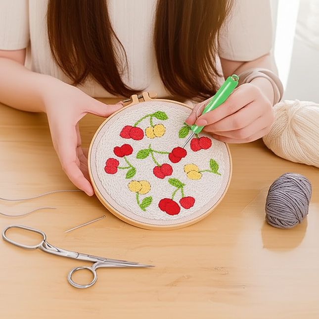 DIY Punch Needle Embroidery Kit with Yarn Food Pattern Starter Kit Magic Tufting Set Poking Cross Stitch Handwork Needlework - gallery 1