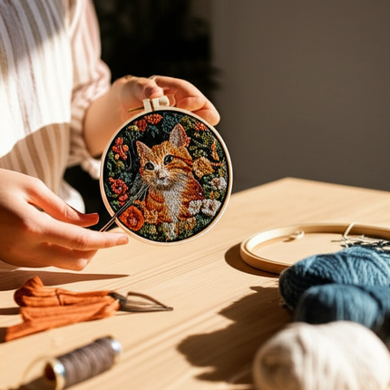 Cat Flower Black Cloth Pattern Embroidery Set with Needle Instruction Stamped Clothes Kit for Room Decor Perfect Handmade Gift - gallery 1