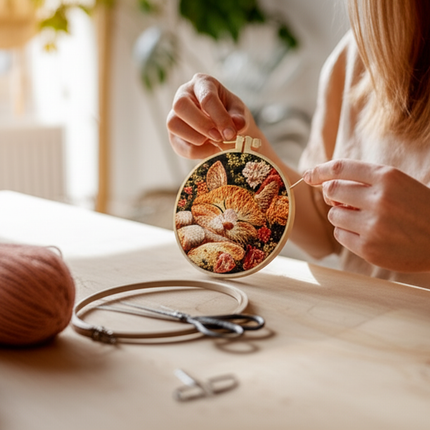 Cat Flower Black Cloth Pattern Embroidery Set with Needle Instruction Stamped Clothes Kit for Room Decor Perfect Handmade Gift - gallery 1