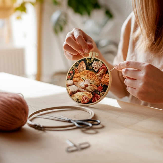 Cat Flower Black Cloth Pattern Embroidery Set with Needle Instruction Stamped Clothes Kit for Room Decor Perfect Handmade Gift - gallery 1