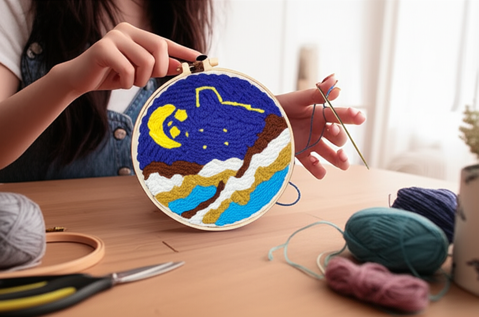 Punch Needle Embroidery Starter Kits For Adults Beginners Punch Needle Fabric Yarns Embroidery Hoops Diy Crafts Home Decor Gift - gallery 1