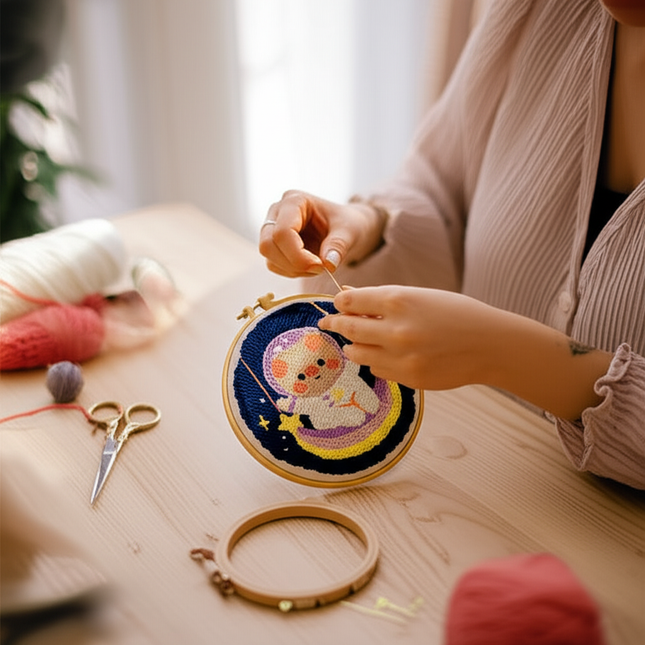 Punch Needle Embroidery Starter Kits For Adults Beginners Punch Needle Fabric Yarns Embroidery Hoops Diy Crafts Home Decor Gift - gallery 1