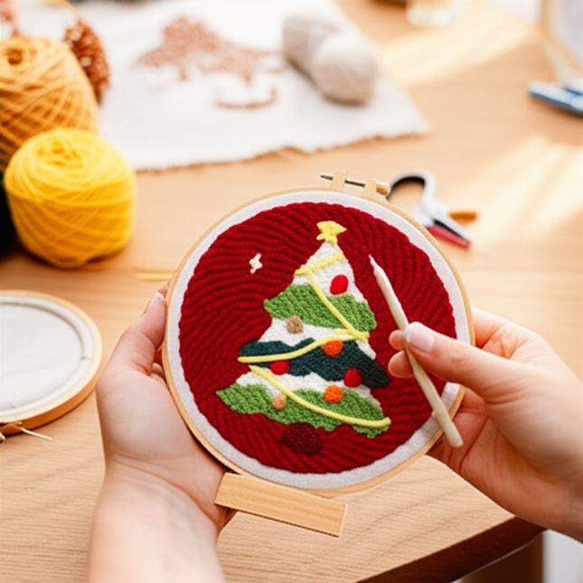 Punch Needle Embroidery Starter Kits For Adults Beginners Punch Needle Fabric Yarns Embroidery Hoops Diy Crafts Home Decor Gift - gallery 1