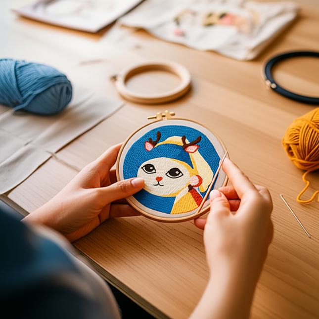 Cute Art Punch Needle Kit DIY Needlework Cartoon World Famous Painting Needlecraft for Beginner Cross Stitch Artcraft(Full Set) - gallery 1