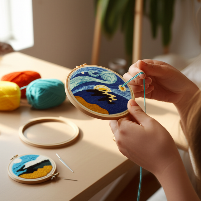 Cute Art Punch Needle Kit DIY Needlework Cartoon World Famous Painting Needlecraft for Beginner Cross Stitch Artcraft(Full Set) - gallery 1