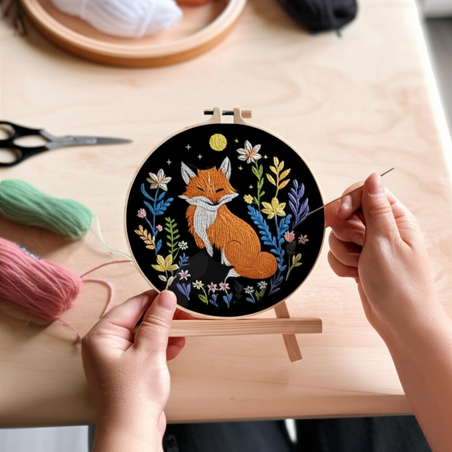 Cute Cartoon Fox Embroidery Kit with Instruction Needle Thread Stapmed Cloth For Room Decor DIY Crafter Gift - gallery 1