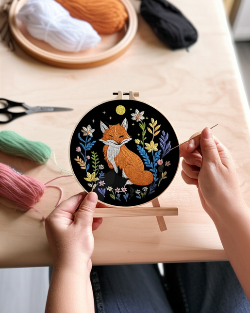 Cute Cartoon Fox Embroidery Kit with Instruction Needle Thread Stapmed Cloth For Room Decor DIY Crafter Gift - gallery 1