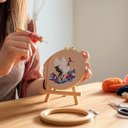 Flying Crane Flowers Pattern Embroidery Kit with Instructions Needles Thread Stamped Clothes for Room Decor - gallery 1