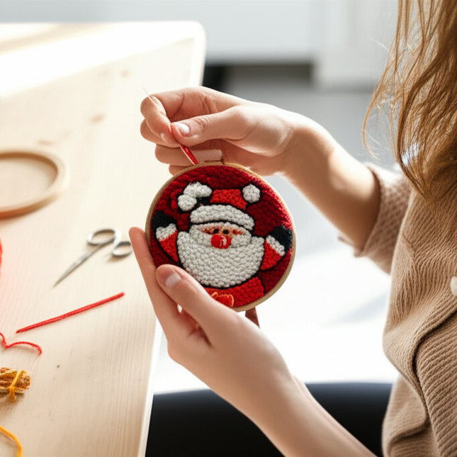 Xmas Punch Needle Embroidery Kit with Yarn for Beginners DIY Needlework Wool Work for Christmas Gift Home Decor - gallery 1