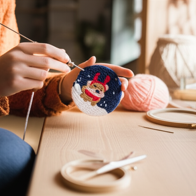 Xmas Punch Needle Embroidery Kit with Yarn for Beginners DIY Needlework Wool Work for Christmas Gift Home Decor - gallery 1