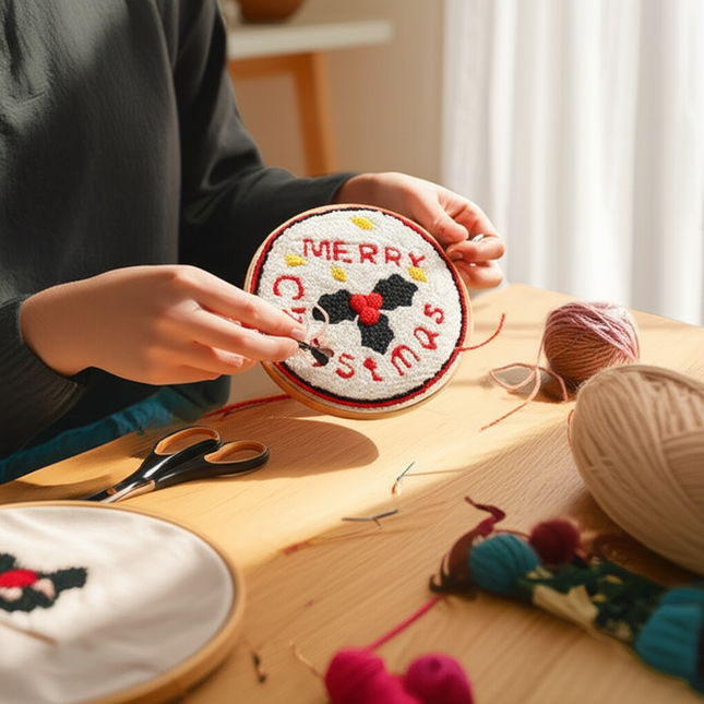 Xmas Punch Needle Embroidery Kit with Yarn for Beginners DIY Needlework Wool Work for Christmas Gift Home Decor - gallery 1