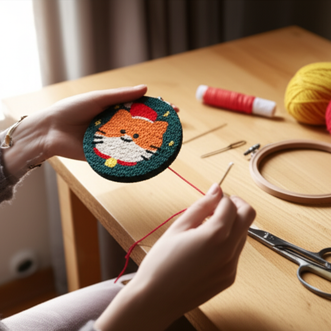 Xmas Punch Needle Embroidery Kit with Yarn for Beginners DIY Needlework Wool Work for Christmas Gift Home Decor - gallery 1