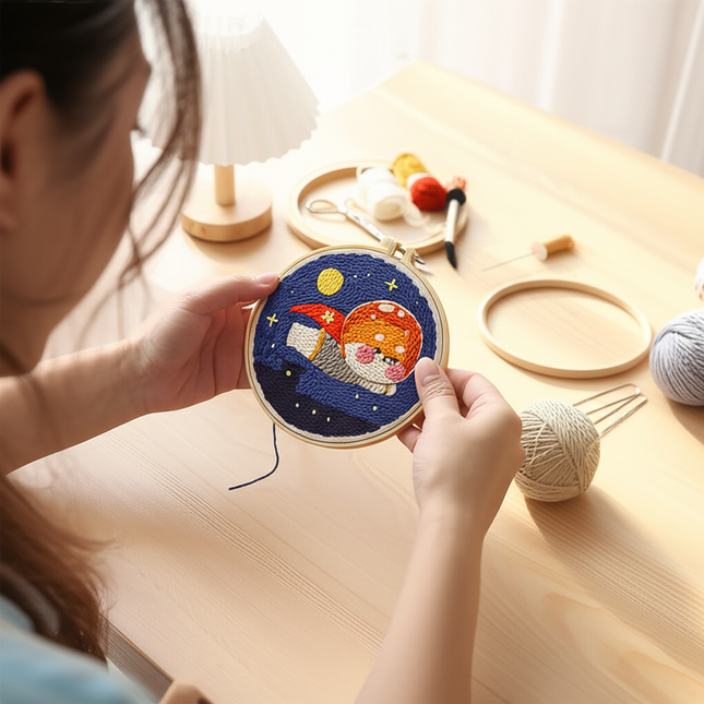 GATYZTORY punch embroidery needle set Cute astronaut crafts supplies adults punch needle package embroidery and creativity Knit - gallery 1