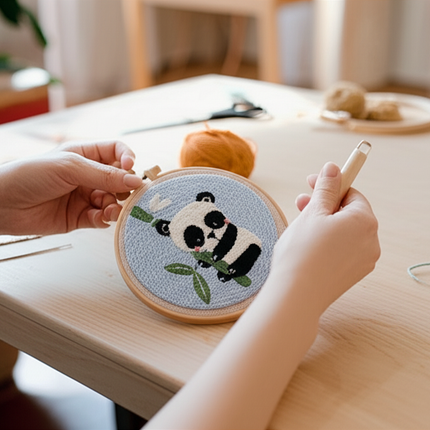 Cute Panda Bamboo Punch Needle Rug Punch Kit with Pattern Clothes, Needle,Threader for Crafter DIY Kit Room Decor - gallery 1