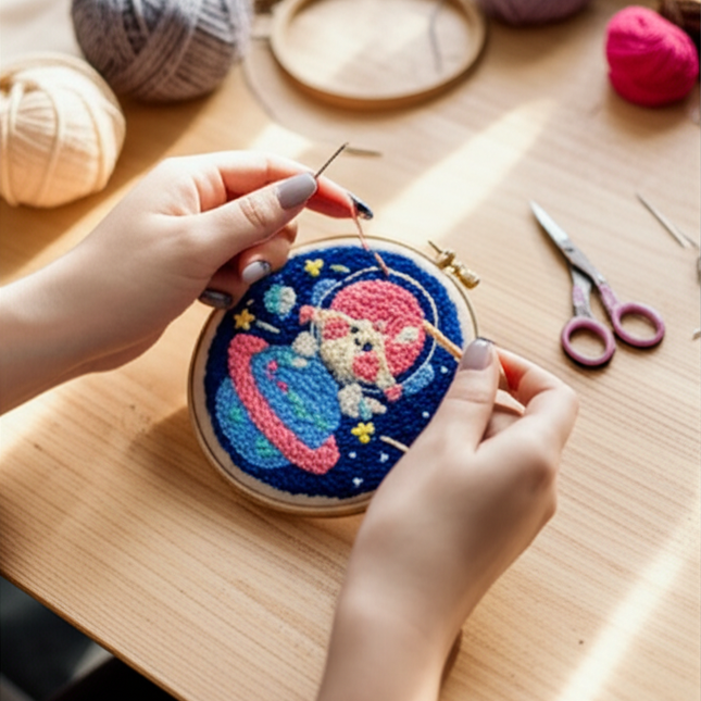 GATYZTORY punch embroidery needle set Cute astronaut crafts supplies adults punch needle package embroidery and creativity Knit - gallery 1