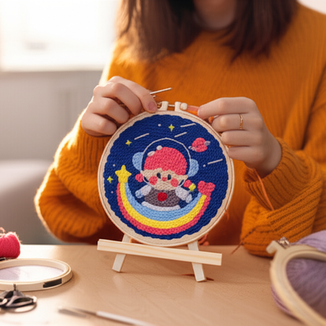 GATYZTORY punch embroidery needle set Cute astronaut crafts supplies adults punch needle package embroidery and creativity Knit - gallery 1