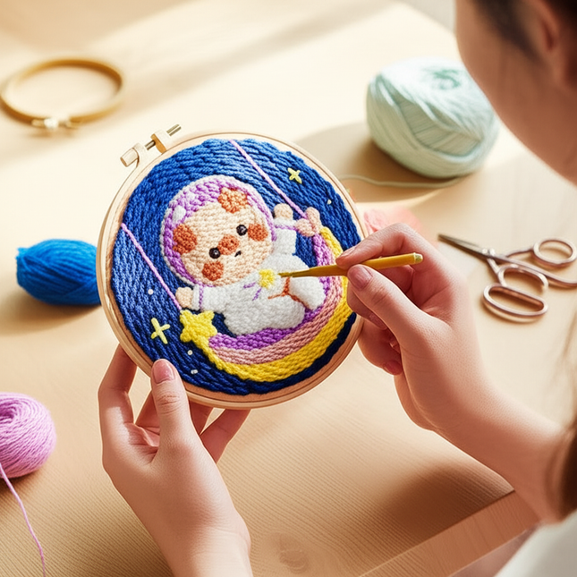 GATYZTORY punch embroidery needle set Cute astronaut crafts supplies adults punch needle package embroidery and creativity Knit - gallery 1