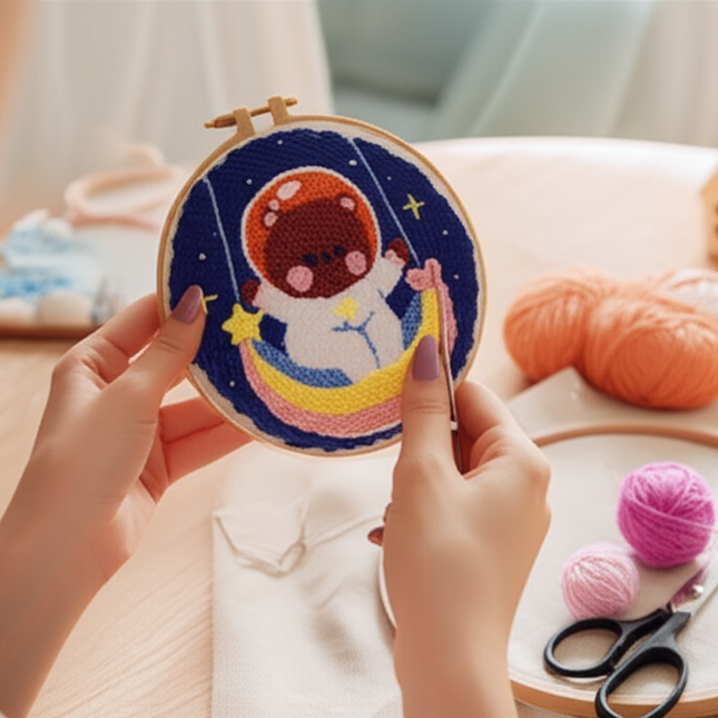 GATYZTORY punch embroidery needle set Cute astronaut crafts supplies adults punch needle package embroidery and creativity Knit - gallery 1