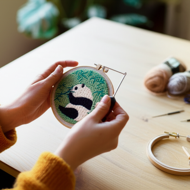 Cute Panda Bamboo Punch Needle Rug Punch Kit with Pattern Clothes, Needle,Threader for Crafter DIY Kit Room Decor - gallery 1