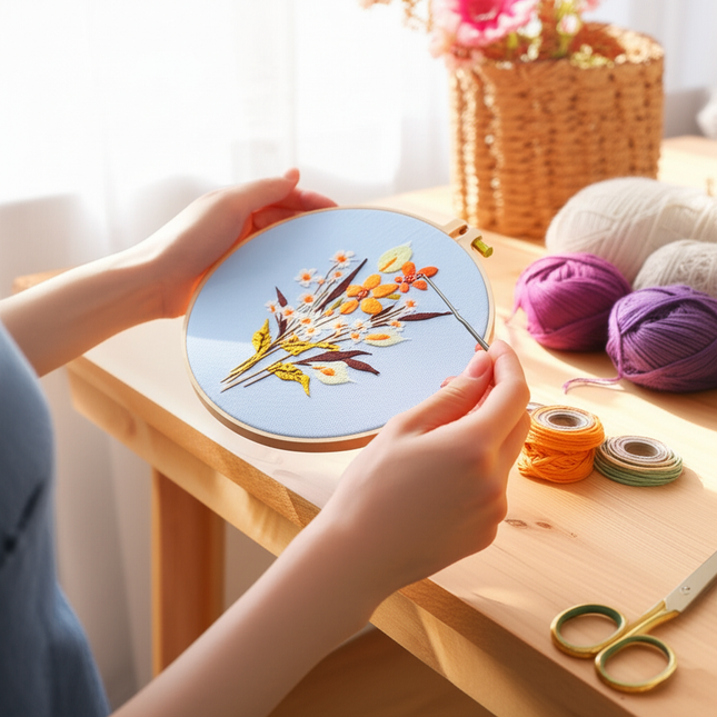 Bouquet Flower Embroidery Kit with EN Instruction, Thread, Needles, Stamped Cloth with Flower Pattern DIY Craft - gallery 1