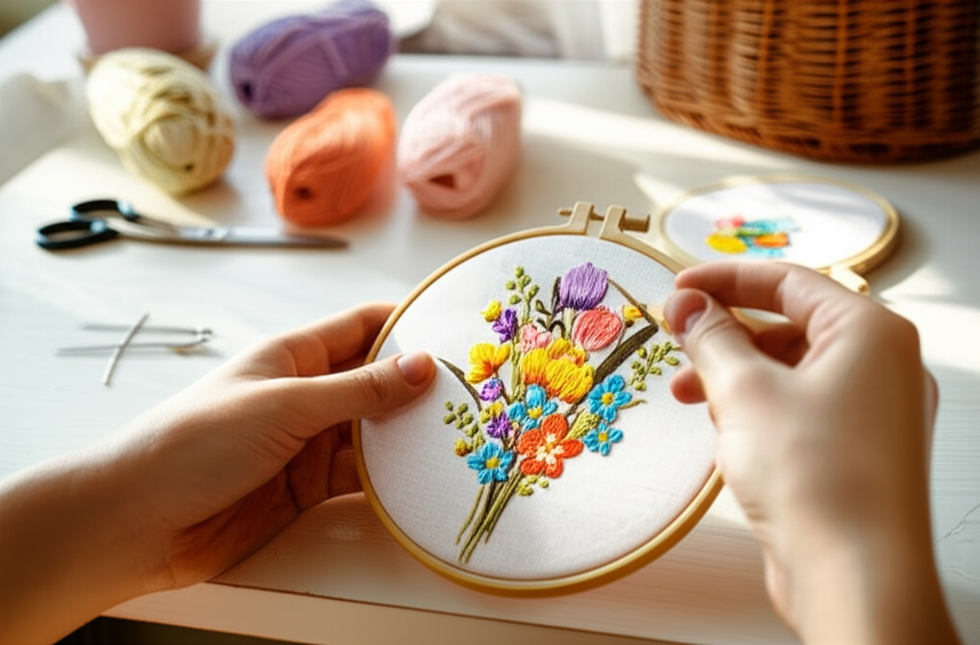 Bouquet Flower Embroidery Kit with EN Instruction, Thread, Needles, Stamped Cloth with Flower Pattern DIY Craft - gallery 1