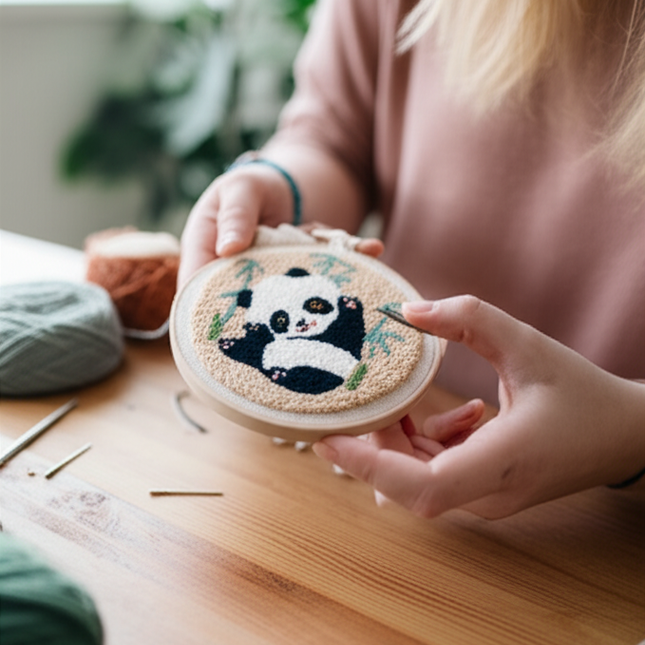 Cute Panda Bamboo Punch Needle Rug Punch Kit with Pattern Clothes, Needle,Threader for Crafter DIY Kit Room Decor - gallery 1