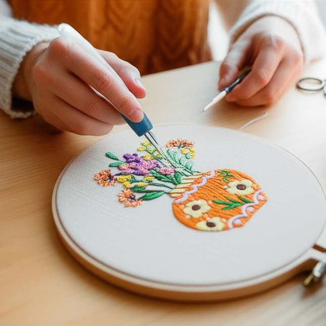 Flower in Vase Fresh Graceful Embroidery Kit with Pre-printed Pattern, EN Instructions,Needle,Thread for Room Decor Gift - gallery 1