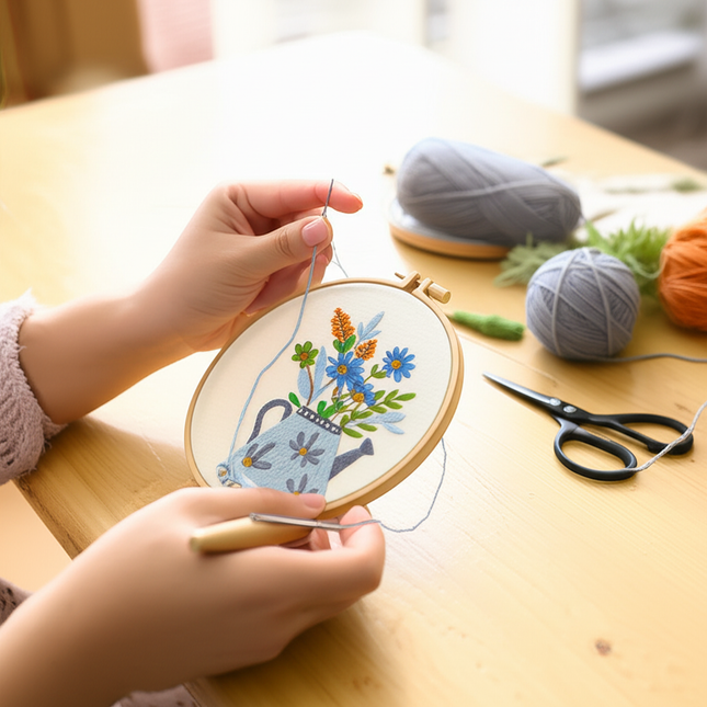 Flower in Vase Fresh Graceful Embroidery Kit with Pre-printed Pattern, EN Instructions,Needle,Thread for Room Decor Gift - gallery 1