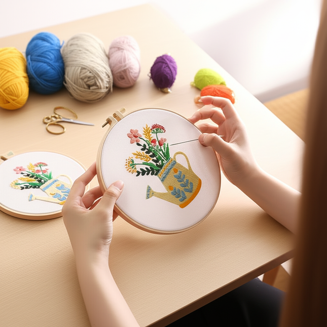 Flower in Vase Fresh Graceful Embroidery Kit with Pre-printed Pattern, EN Instructions,Needle,Thread for Room Decor Gift - gallery 1