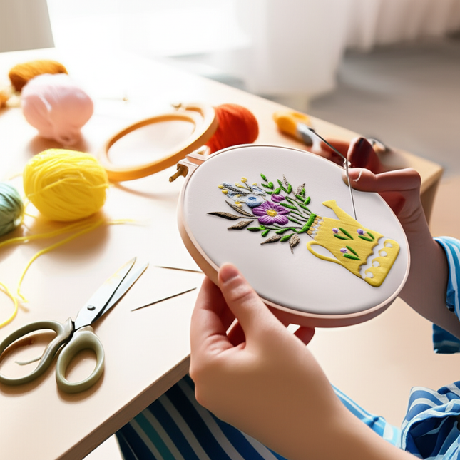 Flower in Vase Fresh Graceful Embroidery Kit with Pre-printed Pattern, EN Instructions,Needle,Thread for Room Decor Gift - gallery 1