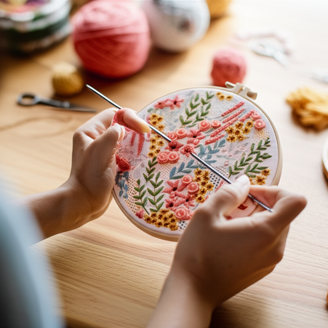 Embroidery Kit for Beginners and Embroidery Enthusiasts Includes Floral Landscape with Thread Needles DIY Stitching Art Needle - gallery 1