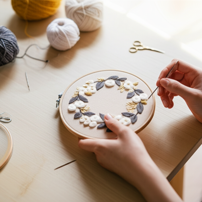 Wreath Embroidery Kit for Adult Cross Stitch Kits for Hand with Flower Patterns and Instructions DIY with Threads and Needles - gallery 1