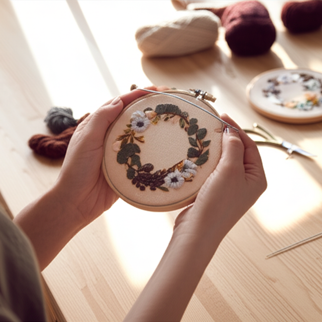 Wreath Embroidery Kit for Adult Cross Stitch Kits for Hand with Flower Patterns and Instructions DIY with Threads and Needles - gallery 1