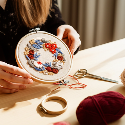 Wreath Embroidery Kit for Adult Cross Stitch Kits for Hand with Flower Patterns and Instructions DIY with Threads and Needles - gallery 1