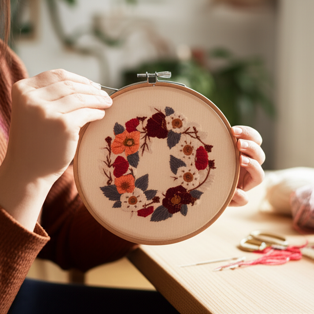 Wreath Embroidery Kit for Adult Cross Stitch Kits for Hand with Flower Patterns and Instructions DIY with Threads and Needles - gallery 1