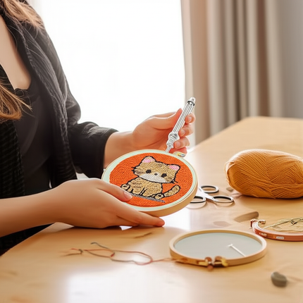 Cute Cat Punch Needle Starter Kits Soft Yarn Punch Needle Embroidery Kit Easy Embroidery Needlework Wool Work Home Decor - gallery 1