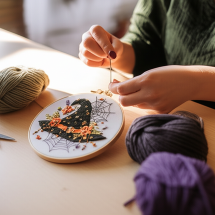 Halloween-themed pattern hand-embroidery DIY set material package, the set includes needles, threads, embroidery strips, and an - gallery 1