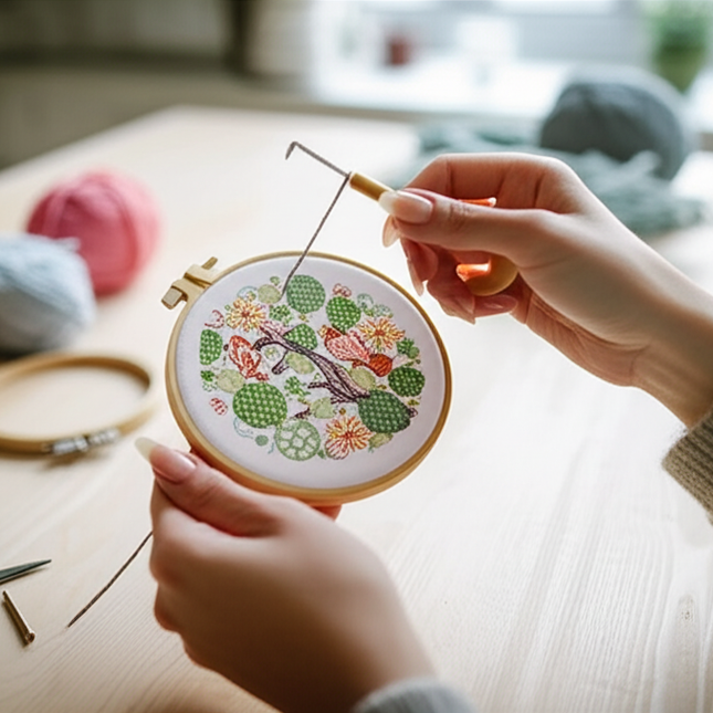 1pc DIY Embroidery Supplies Tree Bird Plant Flower Full Set Hoop Needle Arts And Craft Landscape Scenery Handmade Gift - gallery 1